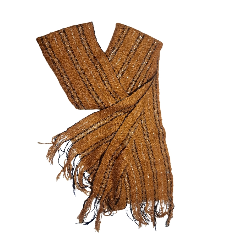 Dark Orange & Black Scarf w/ Silver Stripes